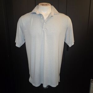 tasc - Men's Large (Cloud Lightweight Polo) Brookline Stripe White & Teal